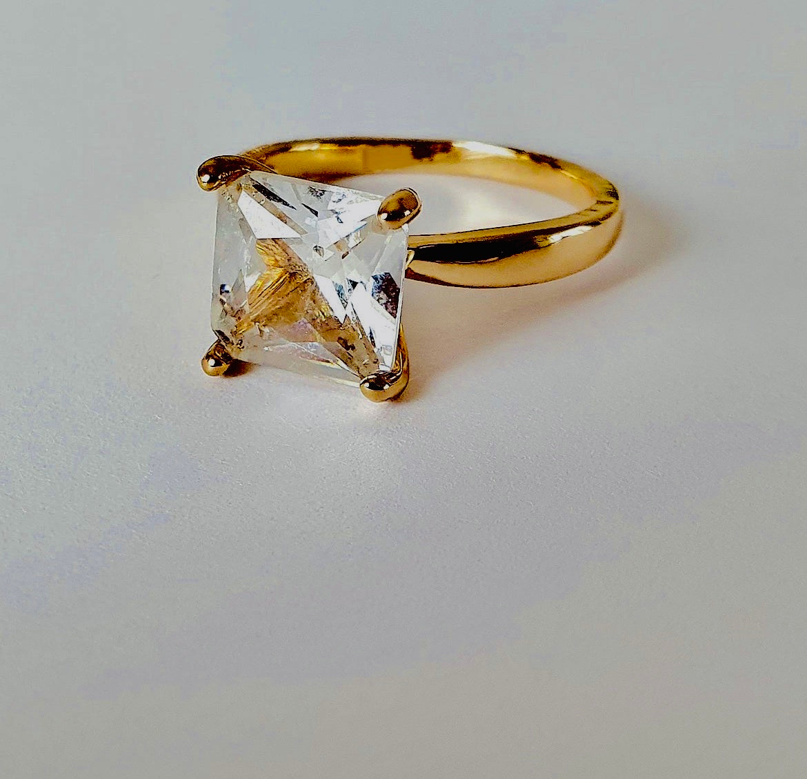 Square crystal golden ring